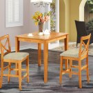 3-PC Square Pub Set Table with 2 Padded Seat Chairs in Oak Finish. SKU#: PUB3-OAK-C