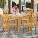 5pc Oxford dinette set, 36x36 square table with 4 wood seat chairs light oak OXPO5-OAK-W