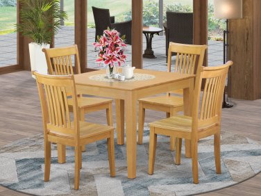 5pc Oxford dinette set, 36x36 square table with 4 wood seat chairs light oak OXPO5-OAK-W