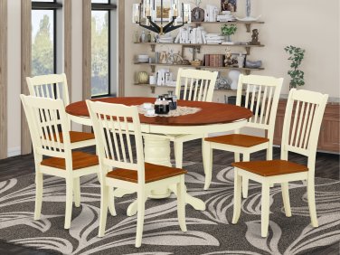 7pc Dining Set, Kenley oval pedestal table + 6 Danbury chairs buttermilk cherry KEDA7-BMK-W