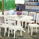 7pc Dining Set, Avon oval pedestal table + 6 Danbury dining chairs in linen white AVDA7-LWH-W