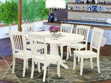 7pc Dining Set, Avon oval pedestal table + 6 Danbury dining chairs in linen white AVDA7-LWH-W
