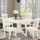 5pc Dining Set, Avon oval pedestal table + 4 Danbury padded dining chairs in linen white AVDA5-LWH-C