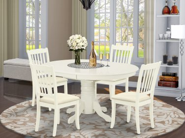 5pc Dining Set, Avon oval pedestal table + 4 Danbury padded dining chairs in linen white AVDA5-LWH-C
