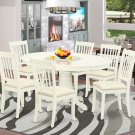 7pc Dining Set, Avon oval pedestal table + 6 Danbury padded dining chairs in linen white AVDA7-LWH-C