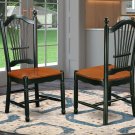 Set of 2 Dover kitchen dining chairs with plain wood seat in black and cherry DOC-BCH-W
