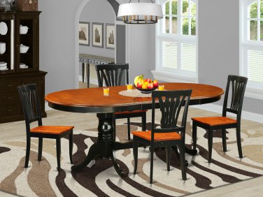 5pc Set Plainville Dining Table + 4 Avon Wood Seat Chairs in Cherry Black. SKU: PLAV5-BCH-W