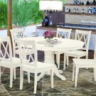 7pc Dining Set, Avon oval pedestal table + 6 Clarksville dining chairs in linen white AVCL7-LWH-W
