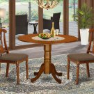 3PC Dublin round table w/2 drop leaves +2 Napoleon padded chairs in saddle brown. SKU: DNA5-SBR-C