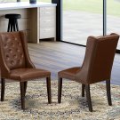Set of 2 Forney parsons chairs w/ brown PU leather & mahogany finished legs FOP3T46