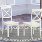 Set of 2 Boston dinette kitchen dining chairs with wood seat linen white SKU# BOC-WHI-W