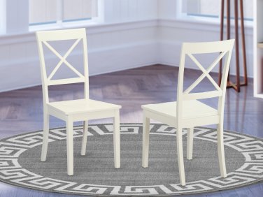 Set of 2 Boston dinette kitchen dining chairs with wood seat linen white SKU# BOC-WHI-W