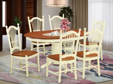 7pc Oval dining table with 6 Dover wood chairs buttermilk and cherry SKU# AVDO7-WHI-W