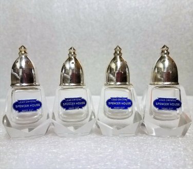 Lead Crystal & Silver Spencer House Salt Pepper Shakers - Hand Cut - 4 Pieces