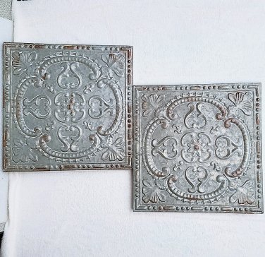 2 - Medium 14.5" x 14.5" Galvanized Metal Wall Decor Pieces NEW!