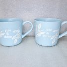 2 "Rise & Shine" Embossed Stoneware Coffee Mugs