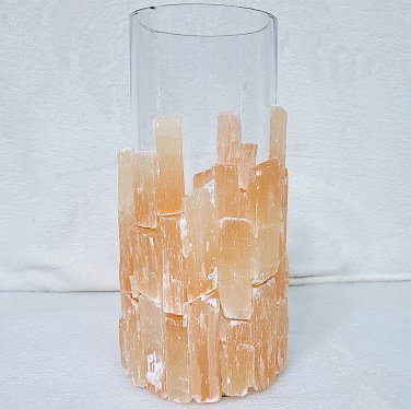 Red/Peach Selenite Extra Large 12" Tall Candle Holder/Vase