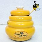 Mini Honey Meil Beehive Pot w Bumblebee Wood Dipper NEW!