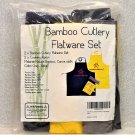 2 Sets - Eco Friendly Bamboo Cutlery Flatware w Travel Pouches & 2 Cooking Aprons NEW! 2 Sets - Eco Friendly Bamboo Cutlery Flatware w Travel Pouches & 2 Cooking Aprons NEW!