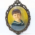 Antique Sailor Boy Portrait In 1890-1915 Bubble Glass & Metal Frame