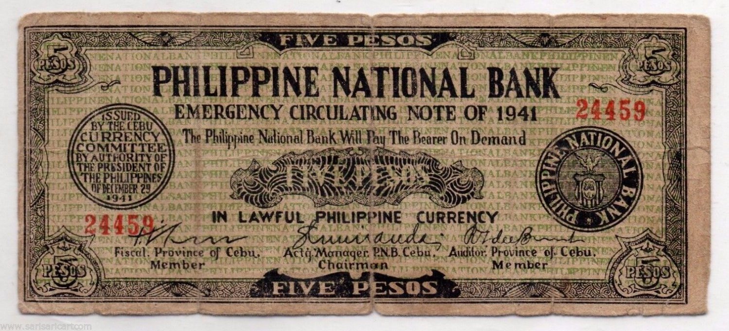 Cebu Philippines Emergency Banknote S216a 5 Pesos PNB Early Print ...