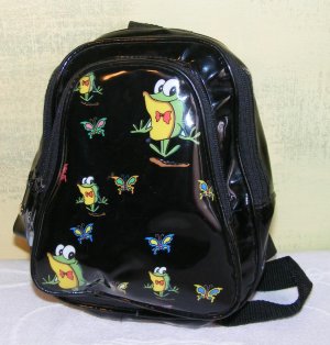 Mini Back Pack Purse Frogs Butterflys Black Vinyl Girls