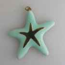 Vintage Enamel Starfish Pendant Aqua Goldtone Seashore