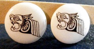 Small White Button Aztec / Bali Dragon Earrings Clip