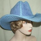 Bright Blue Kit Cowgirl Hat Woven Flocked Vtg Western