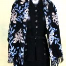 Fringed Shawl Scarf Screen Print Art Nouveau Blues
