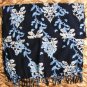 Fringed Shawl Scarf Screen Print Art Nouveau Blues