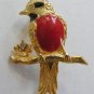 Bird Pin Gold Tone Enamel Rhinestone Red Black Cream