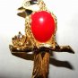 Bird Pin Gold Tone Enamel Rhinestone Red Black Cream