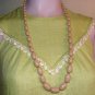 70S Beige Tan Chunky Plastic Bead Necklace 28"
