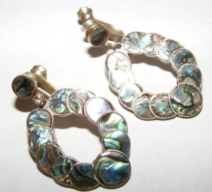 Mexico Sterling Silver 925 Abalone Shell Inlay Earrings