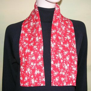 Double Sided Crepe Scarf Red Floral 38 X 4