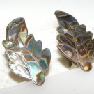 Taxco Mexico Abalone Shell Inlay  Earrings Leaf Vintage