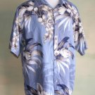 Rayon Floral Print Hawaiian Aloha Shirt Blue Beige L