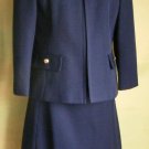 70S Dark Blue Navy Skirt Suit Ribbed Polyester  M