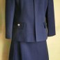 70S Dark Blue Navy Skirt Suit Ribbed Polyester  M