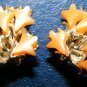 Apricot Thermoset Clip Earring Botanical Flowers Leaves