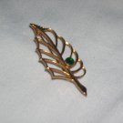 Vintage Goldtone Leaf Pin with Green stone
