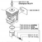 Husqvarna # 503694601 38mm Piston & Cylinder Jug Kit Assy fits 235 & 240 models