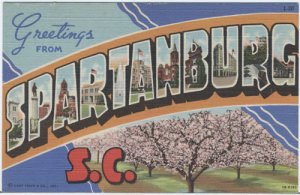 PZLL Spartanburg SC Large Letter Linen Postcard 1942 Curteich