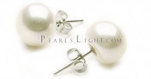 White AAA 11 mm Button Earrings