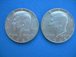Kennedy Silver Half Dollars-1967,1968