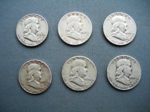 6 USA Silver Half Dollars-90% Silver