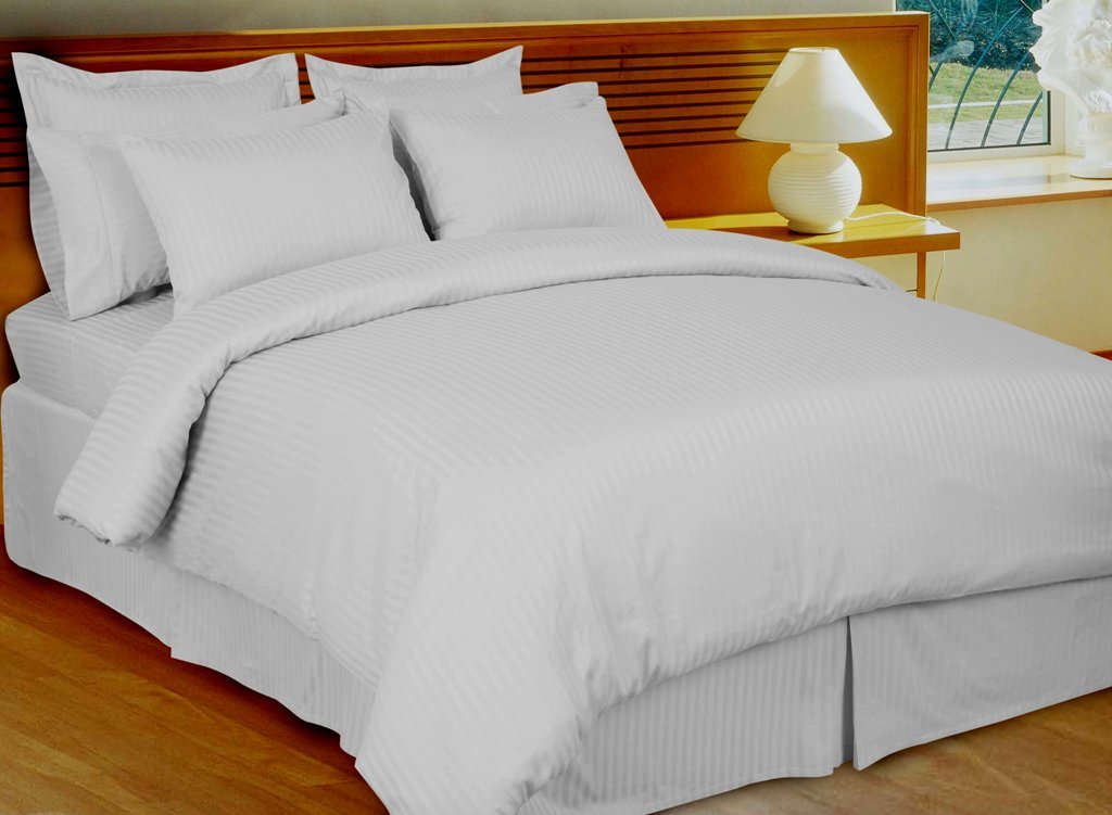 Twin-XL Sheet Set 1500-TC White Stripe Egyptian Cotton