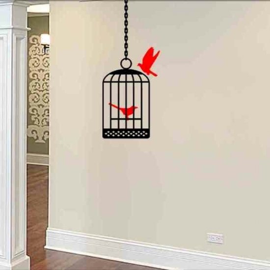 wall sticker decal bird cage with birds living room wall decor