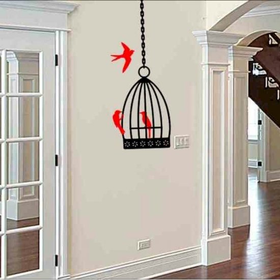 wall sticker decal bird cage with birds family room wall decor